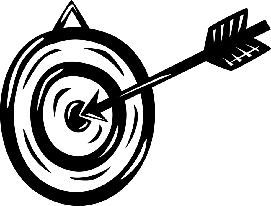 Vector Illustration of Archery Marksmanship Bullseye or Bull's-Eye Target Objective with Arrow