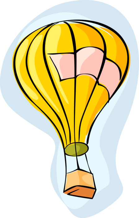 Vector Illustration of Hot Air Balloon with Gondola Wicker Basket Carry Passengers Aloft