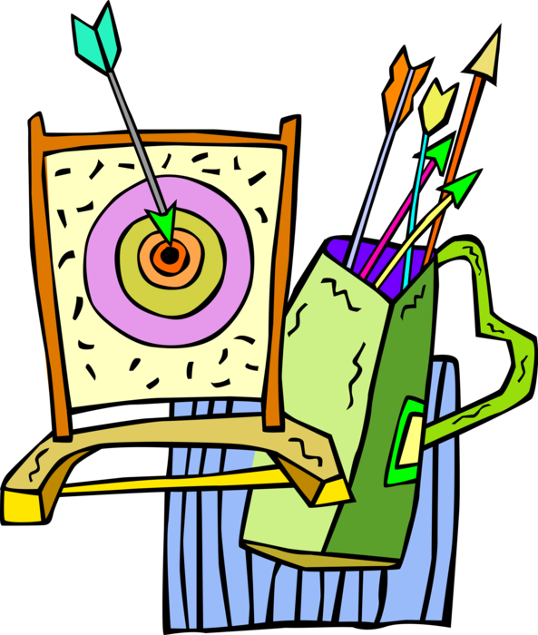 Vector Illustration of Archery Marksmanship Target with Arrows in Quiver