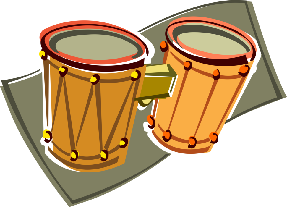 Vector Illustration of Bongo Drum Percussion Instrument with Music Sheet