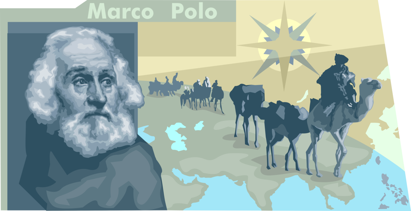 Vector Illustration of Marco Polo Venetian Merchant Traveller and Explorer First European to Reach China