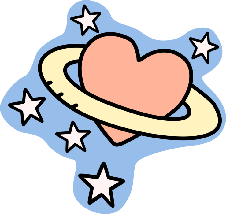 Vector Illustration of Romantic Love Heart Planet with Ring and Stars