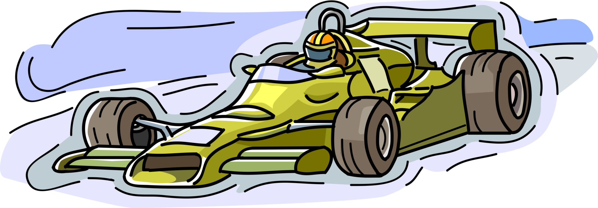 Vector Illustration of Formula One Motorsports Race Car and Motorist Driver on Racing Track