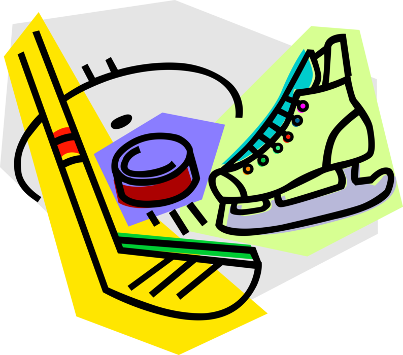 Vector Illustration of Sport of Ice Hockey Equipment Stick with Skate and Puck