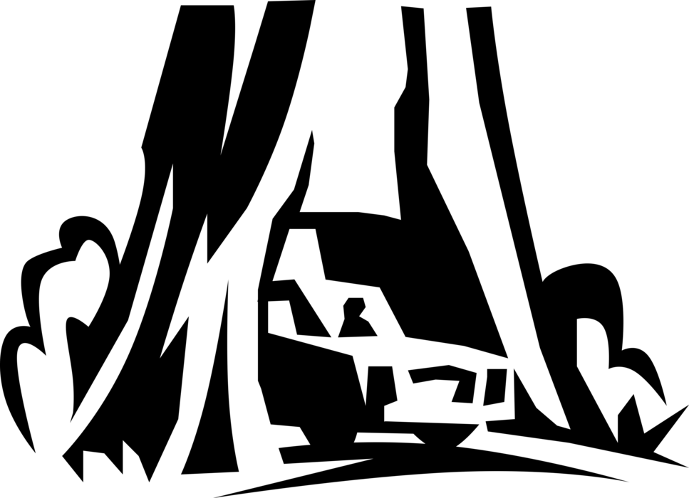 Vector Illustration of Car Drives Through Giant Redwood Tree in California