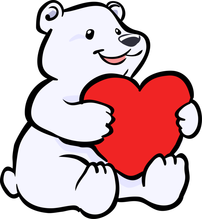 Vector Illustration of Arctic Polar Bear with Valentine's Day Love Heart