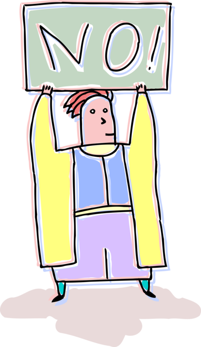 Vector Illustration of Man Holding No Sign with Exclamation Mark No Means No!