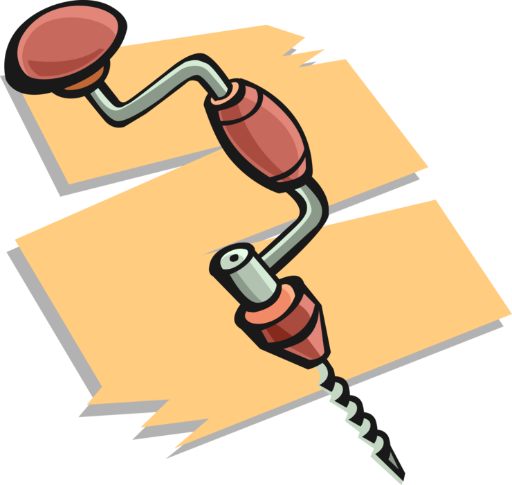 Vector Illustration of Hand-Powered Hand Drill Tool used in Woodworking, Metalworking, Construction
