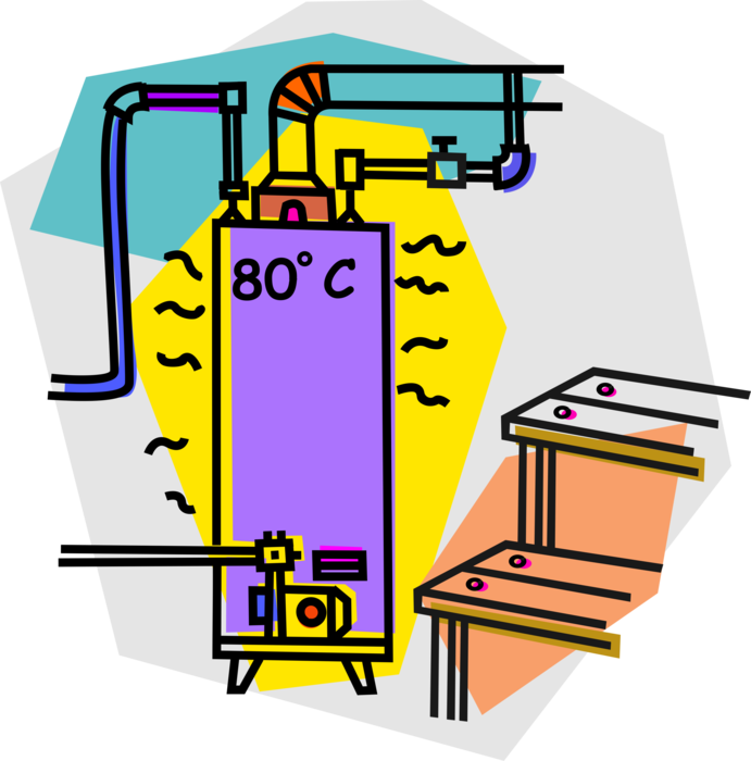 Vector Illustration of Hot Water Tank Heater Uses Heat Thermodynamic Process