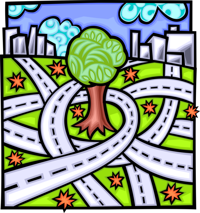 Vector Illustration of Concrete Jungle Urbanization and Infrastructure Encroaching on Natural Environment