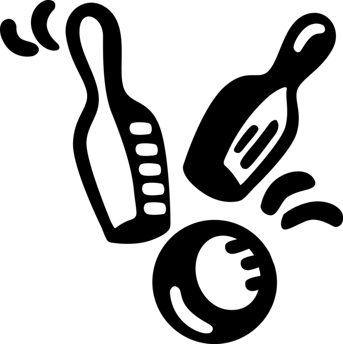 Vector Illustration of Sports Equipment Bowling Pins Impacted by Bowling Ball at Bowling Alley