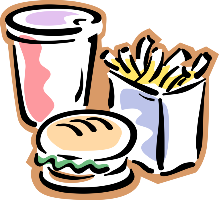Vector Illustration of Fast Food Soda Drink with French Fries and Hamburger