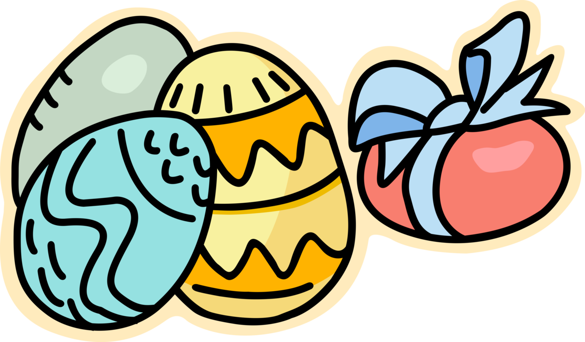 Vector Illustration of Colorful Decorated Easter or Paschal Eggs with Ribbon and Bow