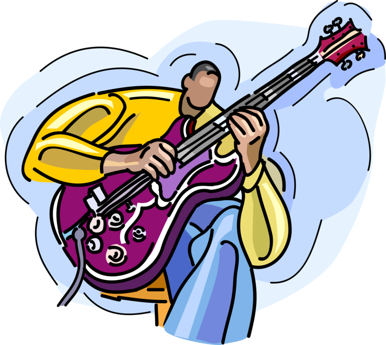 Vector Illustration of Jazz Musician Plays Electric Guitar Musical Instrument