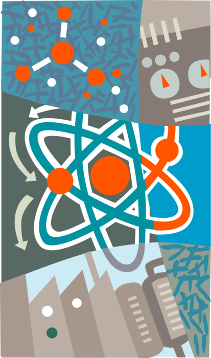 Vector Illustration of Nuclear Energy Industry with Atomic Molecule