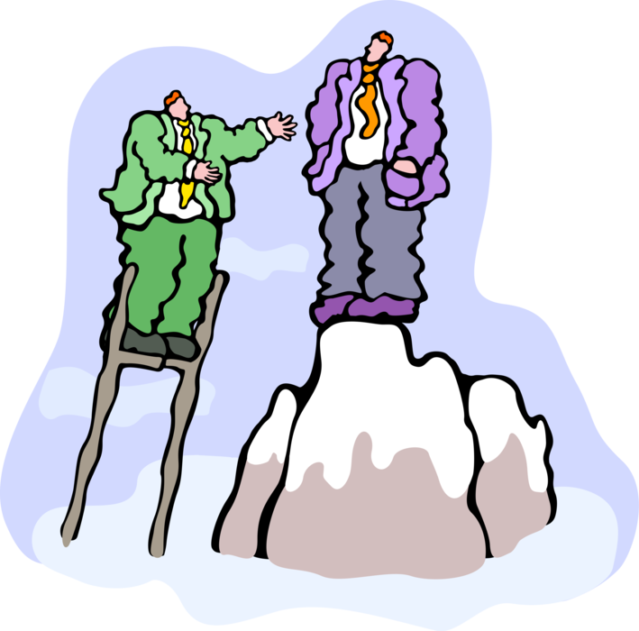 Vector Illustration of Businessmen Mountain Climbers Reach Summit 