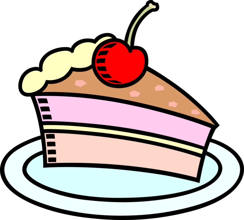 Vector Illustration of Slice of Dessert Pie with Cherry