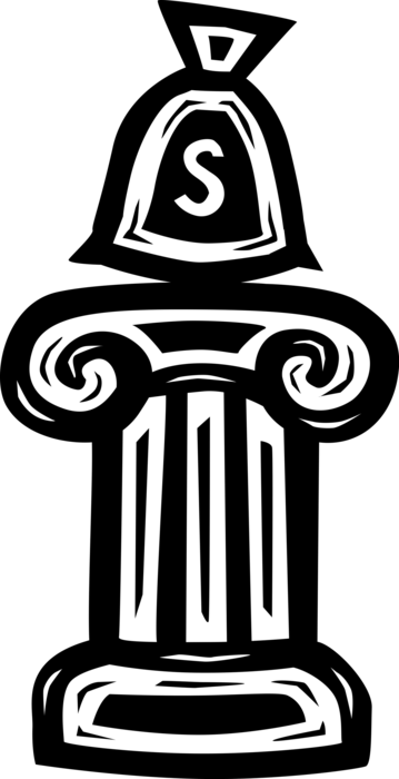 Vector Illustration of Ancient Classic Greek Architecture Ionic Order Column Pedestal with Bag of Cash Money Dollars