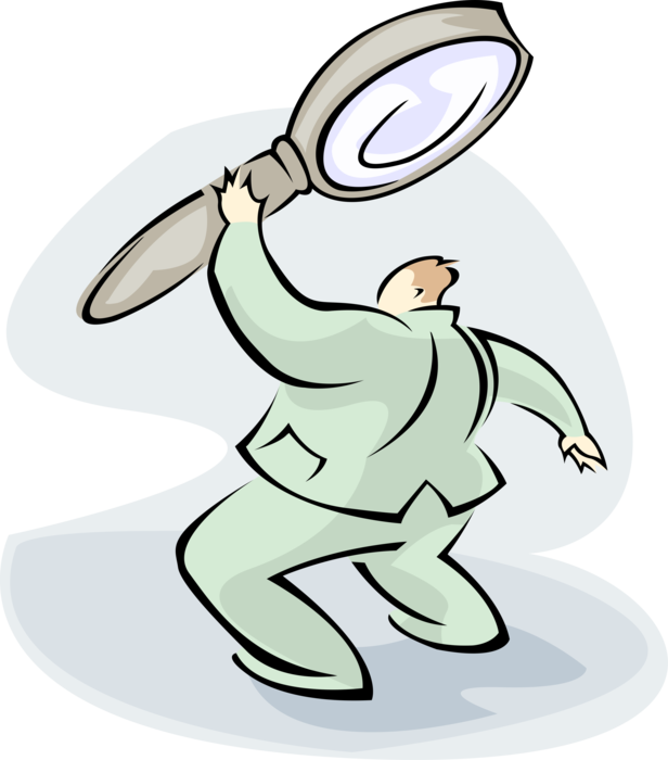 Vector Illustration of Businessman with Large Magnification Through Convex Lens Magnifying Glass