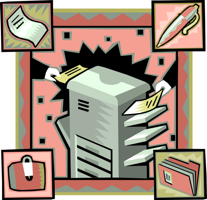 Vector Illustration of Business Office Photocopier Copies and Prints Documents