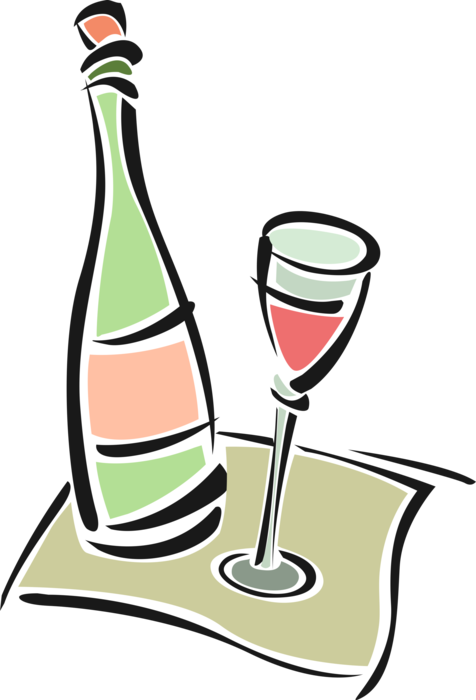 Vector Illustration of Wine Bottle Alcohol Beverage and Glass