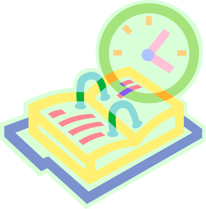 Vector Illustration of Clock and Scheduler Daily Calendar Task Manager and Personal Organizer