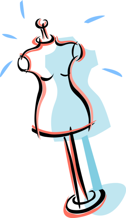 Vector Illustration of Dressmaker or Seamstress Mannequin Dress Form