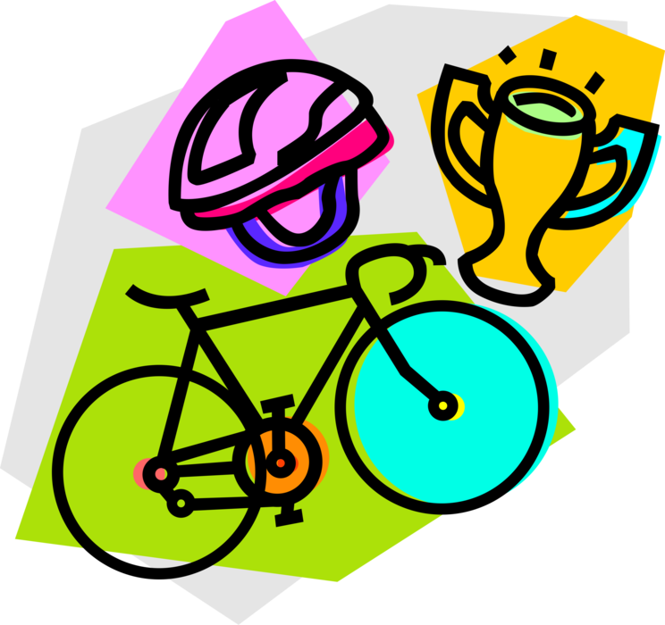 Vector Illustration of Bicycle Race Winner's Trophy and Cycling Safety Helmet