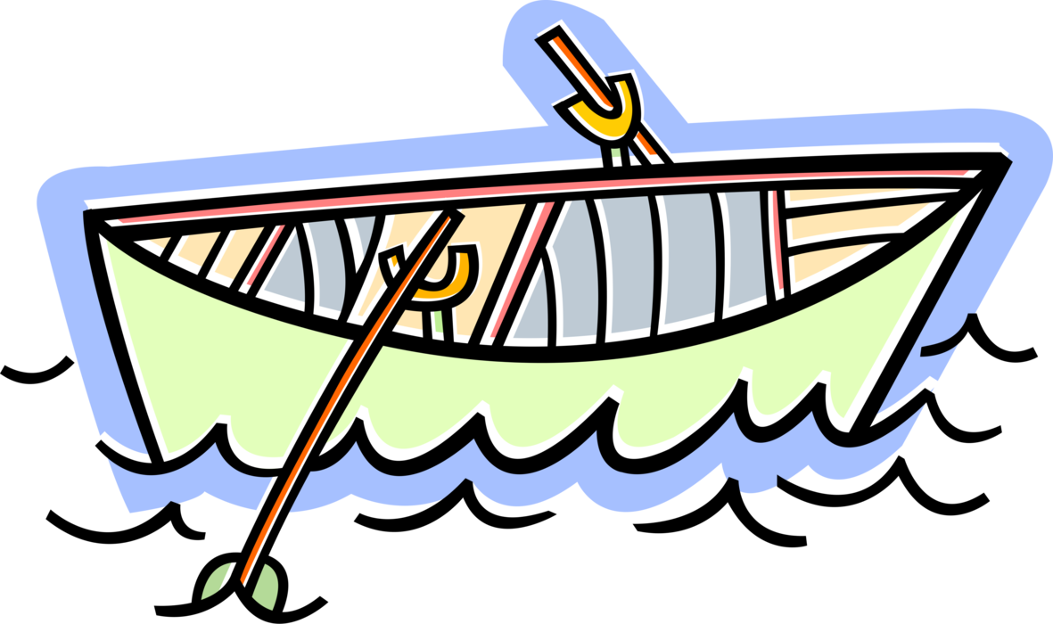 Vector Illustration of Rowboat or Row Boat Watercraft in Water with Rowing Oars