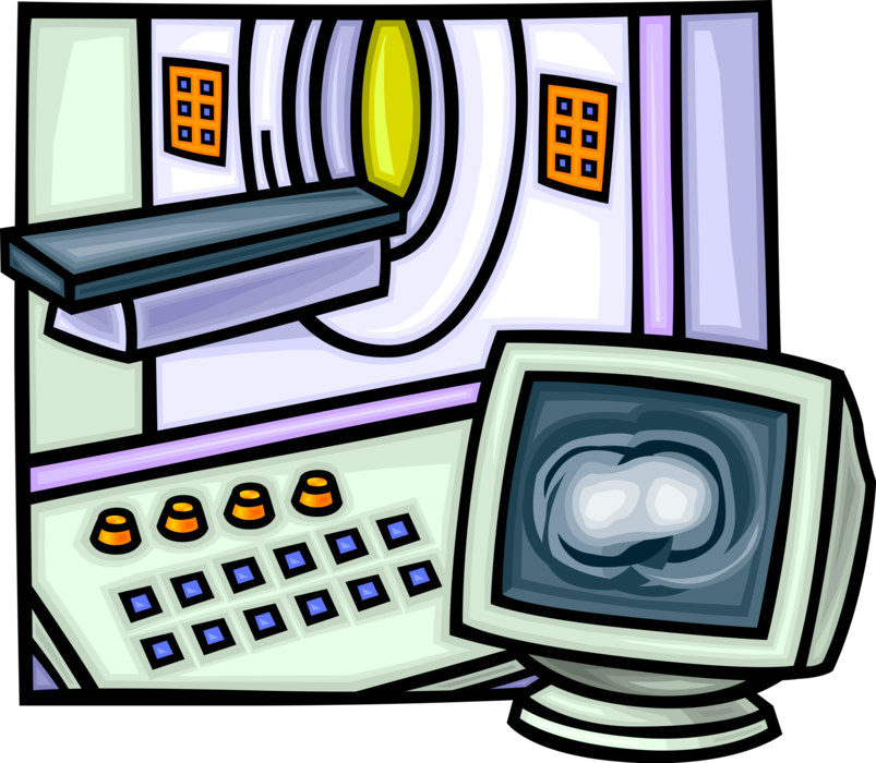 Vector Illustration of Hospital Computerized Axial Tomography CAT Scan Generates Cross-Sectional Views