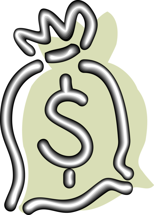 Vector Illustration of Money Bag, Moneybag, or Sack of Money used to Hold and Transport Coins, Cash and Banknotes