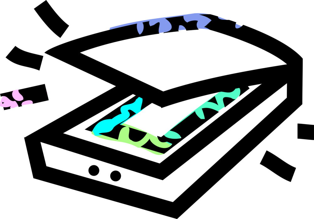 Vector Illustration of Flatbed Scanner Scans Documents