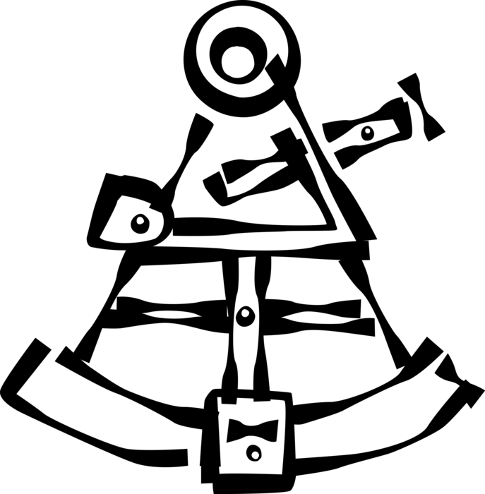 Vector Illustration of Sextant Navigation Instrument Measures Angle Between Two Visible Objects