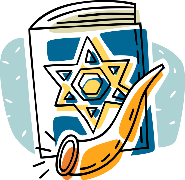 Vector Illustration of Star of David Symbol of Jewish Identity and Judaism Messianic Hebrew Bible and Shofar Horn