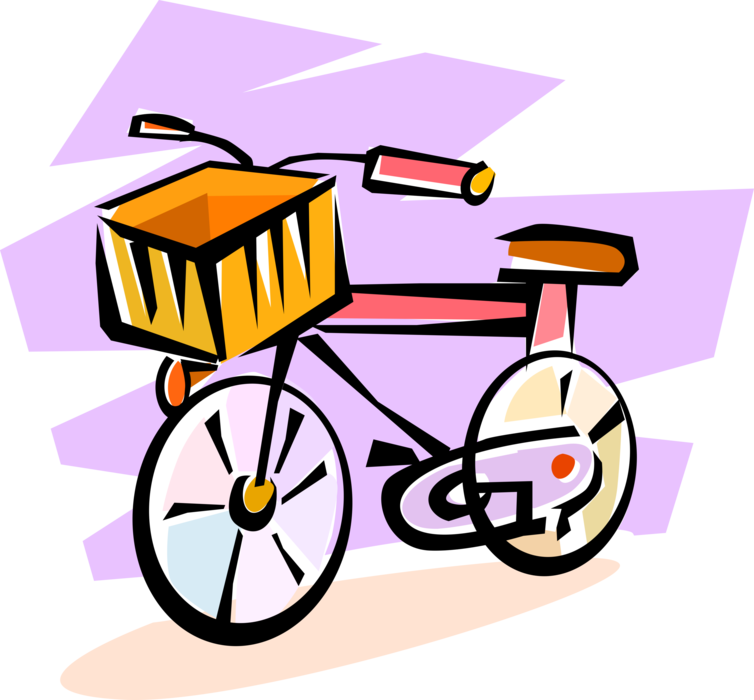 Vector Illustration of Bicycle Bike or Cycle Human-Powered, Pedal-driven, Single-Track Vehicle with Basket