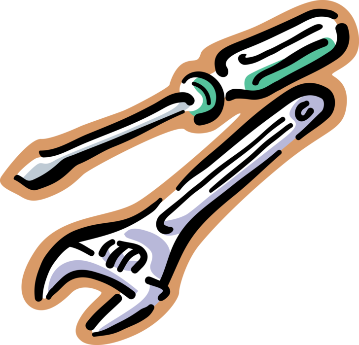 Vector Illustration of Workbench Screwdriver and Adjustable Wrench Tools