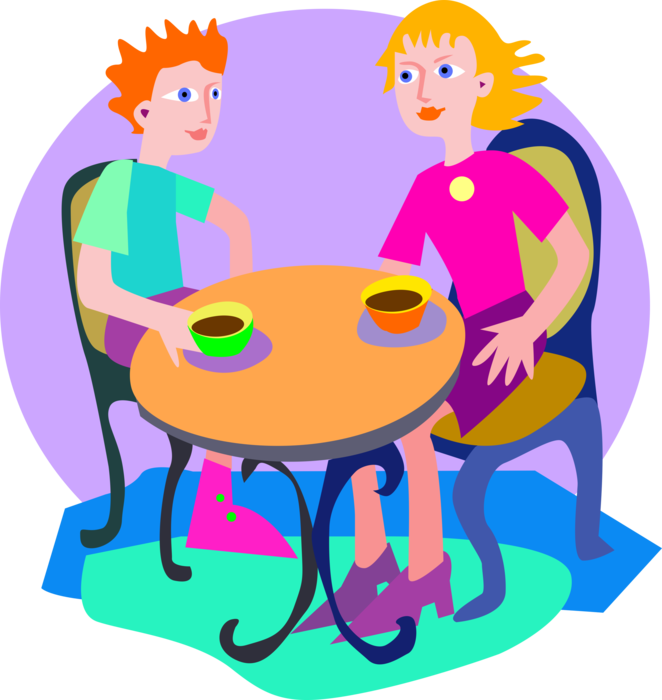 Vector Illustration of Café Conversation over Cup of Coffee