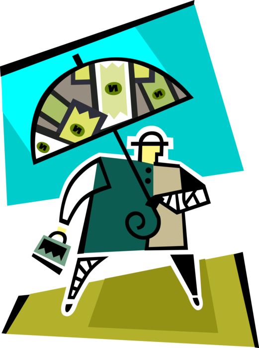 Vector Illustration of Businessman with Umbrella or Parasol Rain Protection