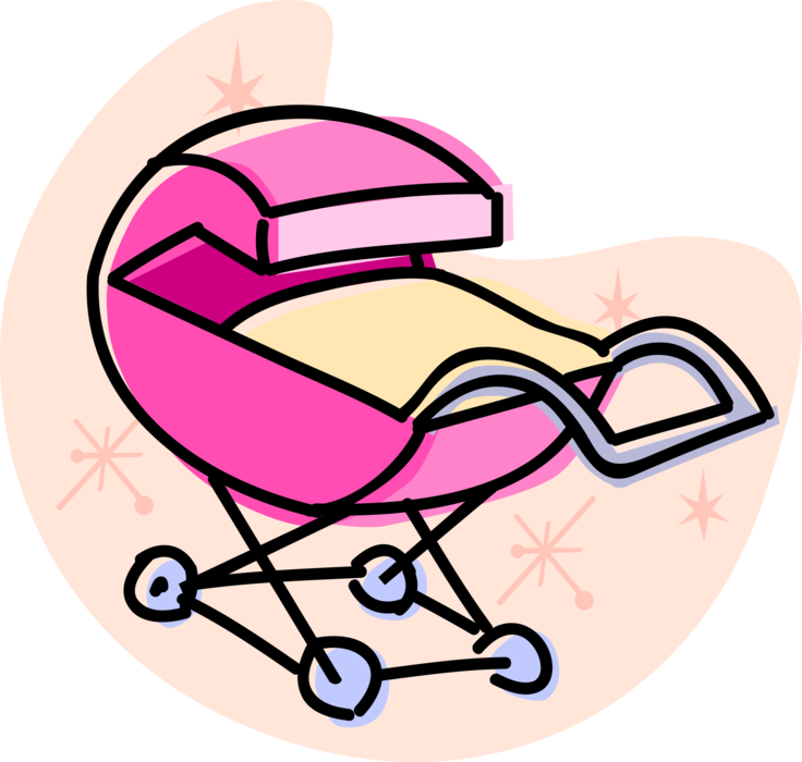 Vector Illustration of Baby Carriage Pram Stroller Infant Child Wheeled Transport