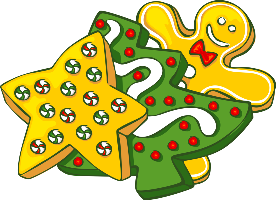 Vector Illustration of Holiday Season Christmas Baking Cookies with Holiday Season Christmas Tree and Gingerbread Man
