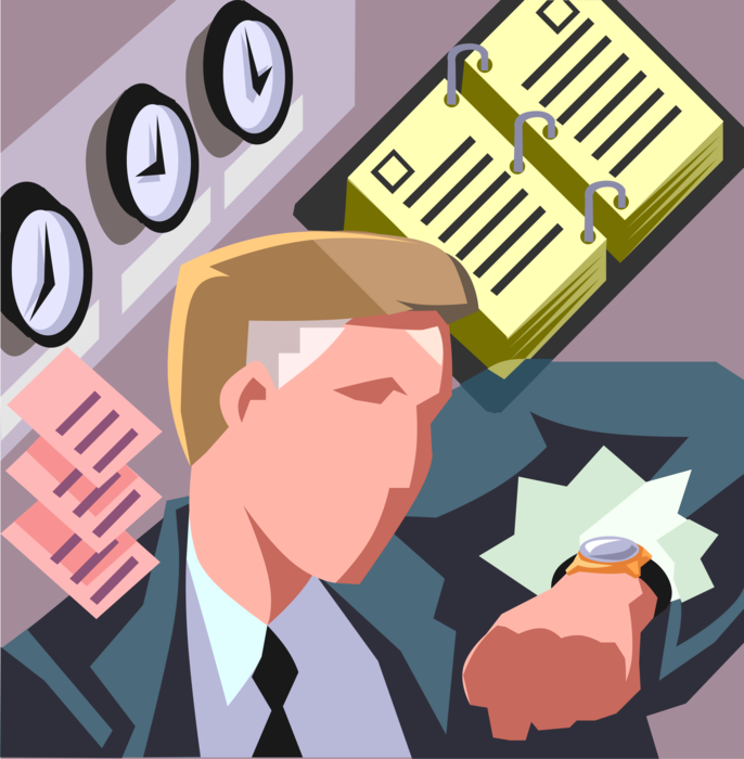 Vector Illustration of Businessman Running Late with Schedule Checks His Watch