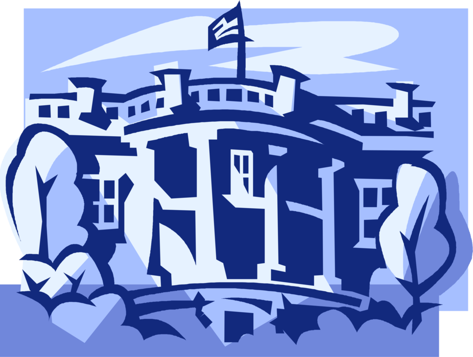 Vector Illustration of The White House, Official Residence of President of the United States, Washington, D.C.