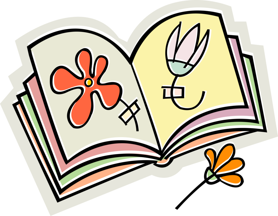 Vector Illustration of Scrapbook Memory Book with Pressed Flowers