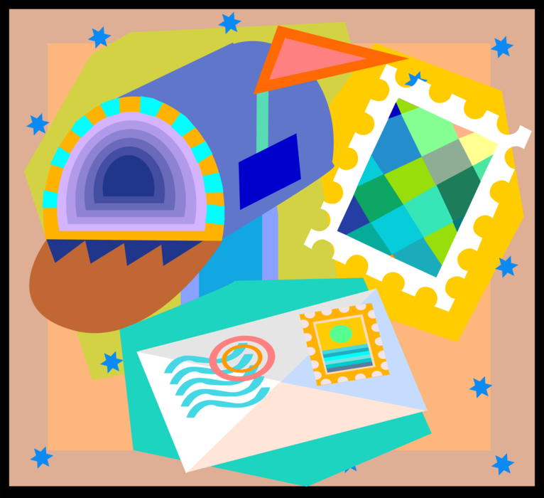 Vector Illustration of Post Office Mail and Letters with Postage Stamps