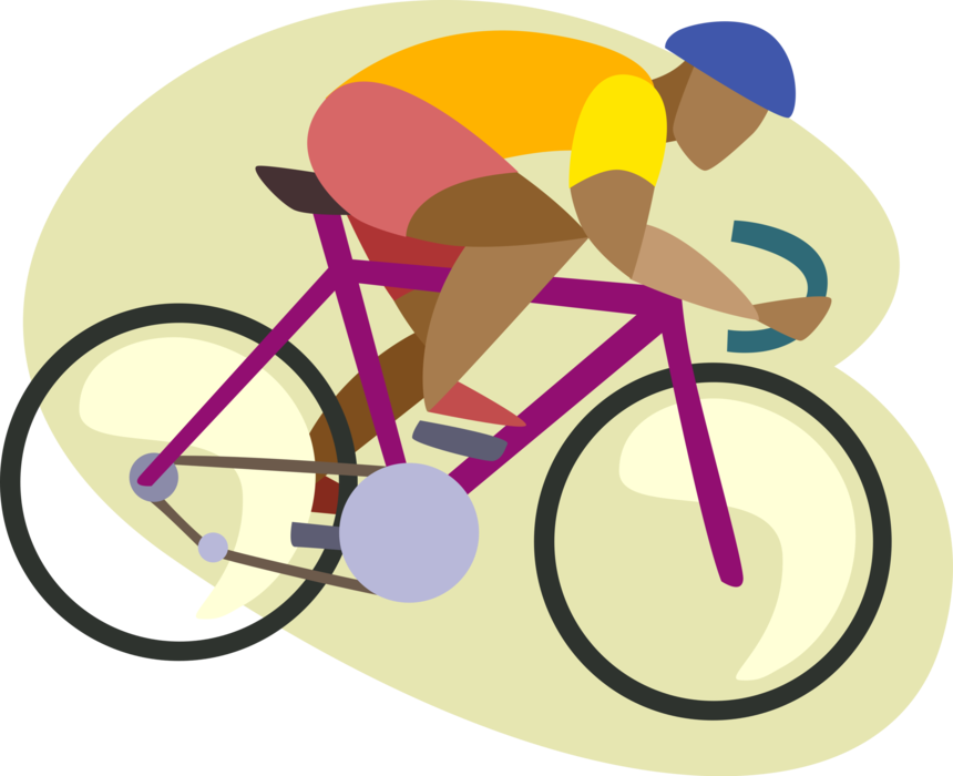 Vector Illustration of Racing Cyclist Riding Ten Speed Bicycle in Race