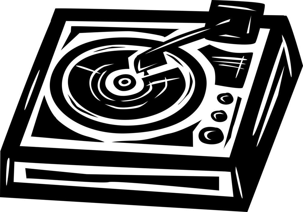 Vector Illustration of Phonograph Record Player Turntable Plays Vinyl Records