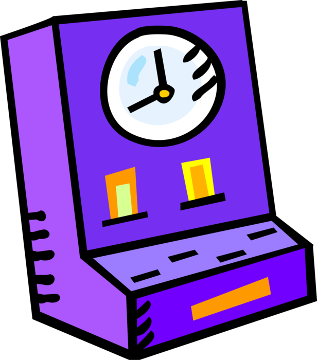 Vector Illustration of Punch Clock or Time Clock Tracks Hours Worked by Employee of Company