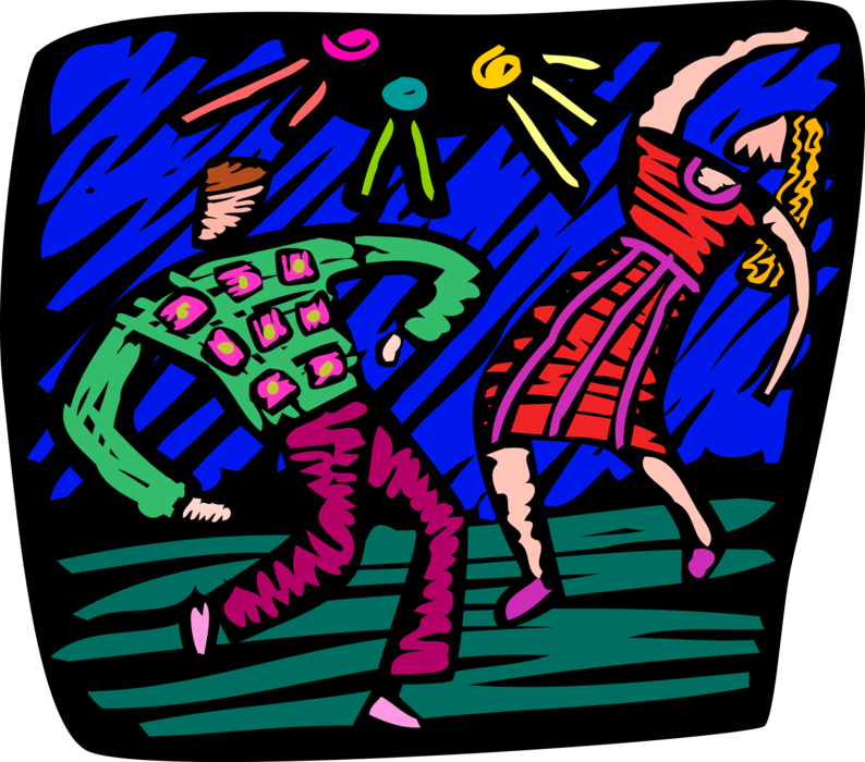 Vector Illustration of Couple Dancing to Music at Nightclub