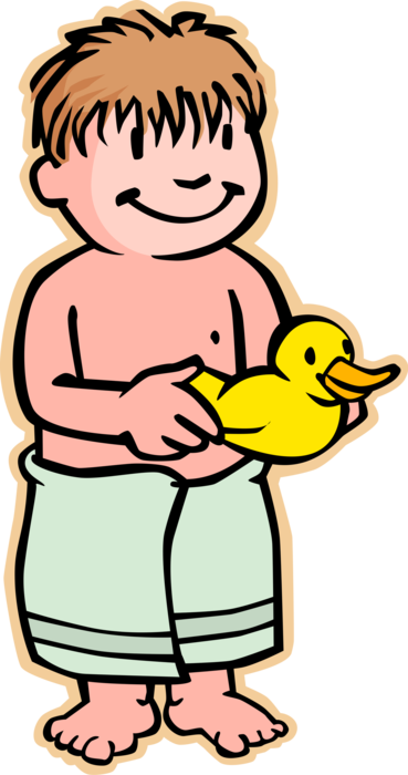 Vector Illustration of Primary or Elementary School Student Boy with Rubber Duck