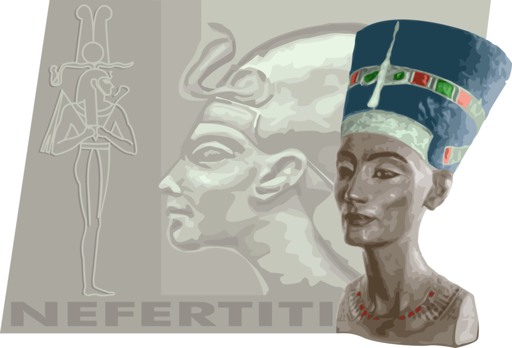 Vector Illustration of Nefertiti Egyptian Queen and Great Royal Wife of Egyptian Pharaoh Akhenaten